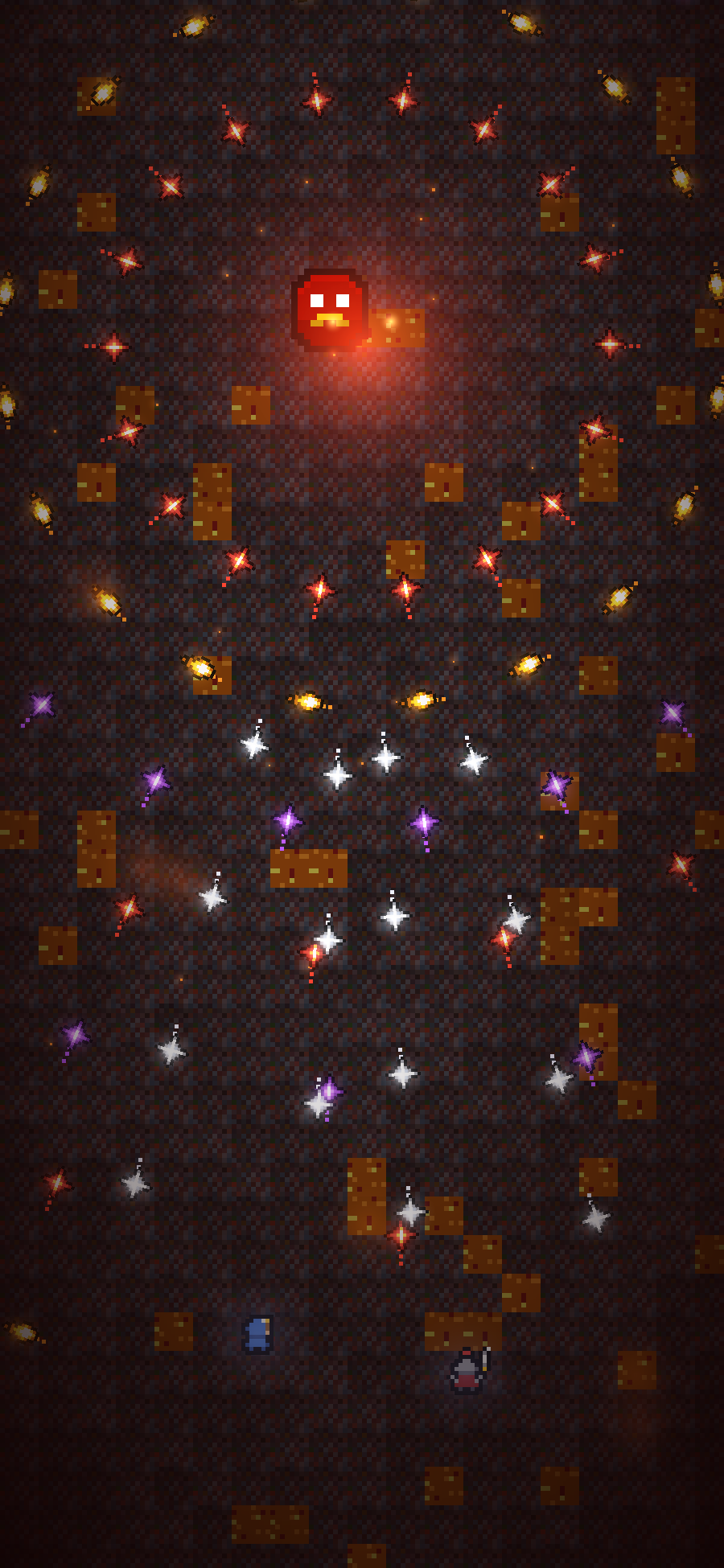 Boss fight against Kaurax in a hellscape of bullets