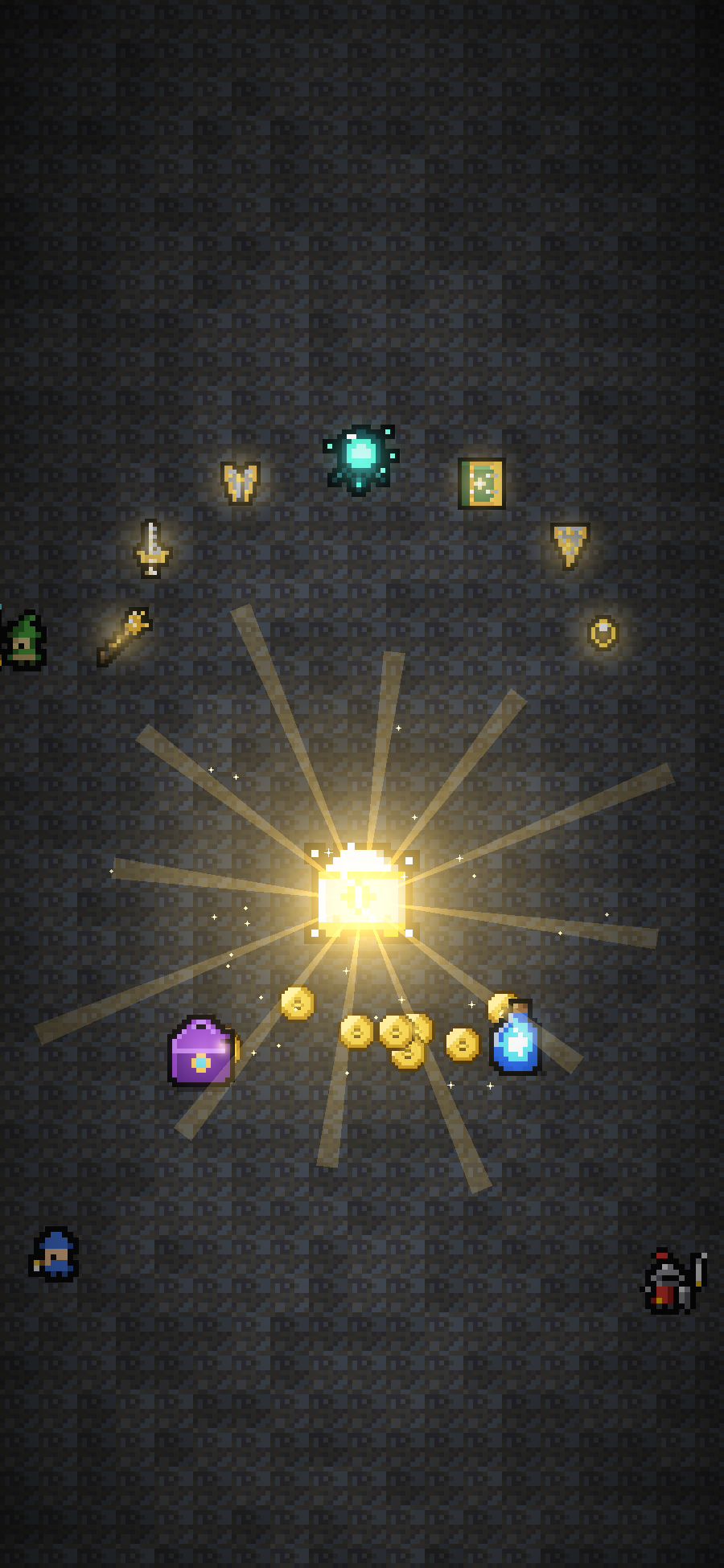 A white bag jackpot: golden light bursting over a fan of top-tier and exotic loot